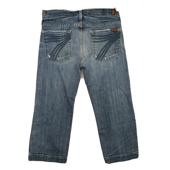 7 For All Mankind Denim - 7 For All Mankind DOJO Capri Cropped Jeans Women Size 28 Light Wash Rip Distress